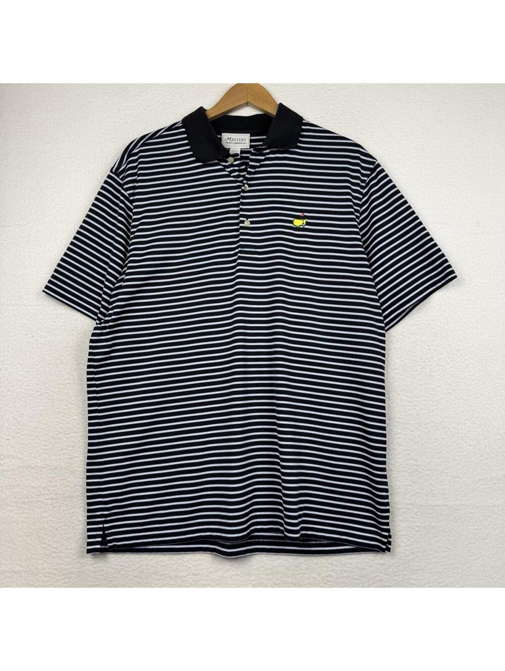 Masters Performance Mens Large Blue Striped Golf Polo Shirt Tech Wicking Augusta
